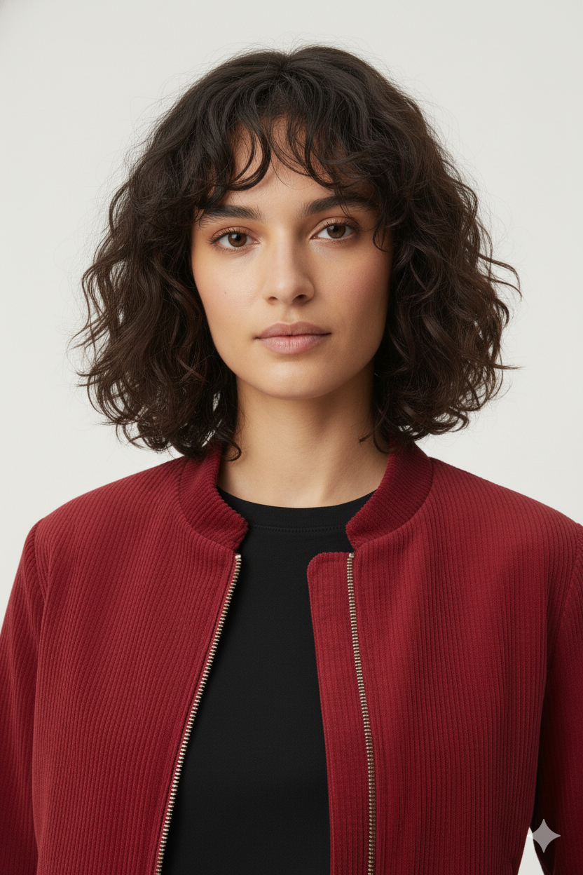 Women’s Red Corduroy Bomber Jacket - Image 3