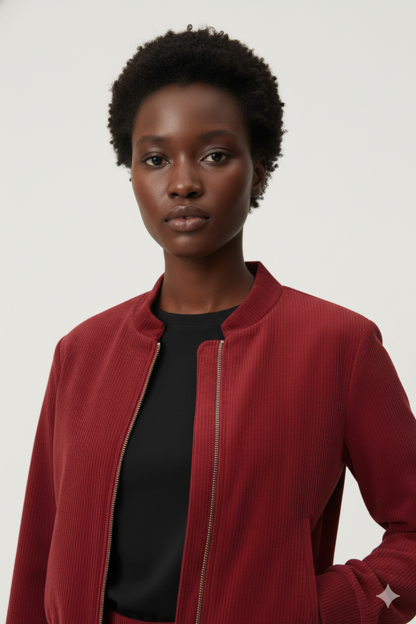 Women’s Red Corduroy Bomber Jacket - Image 2