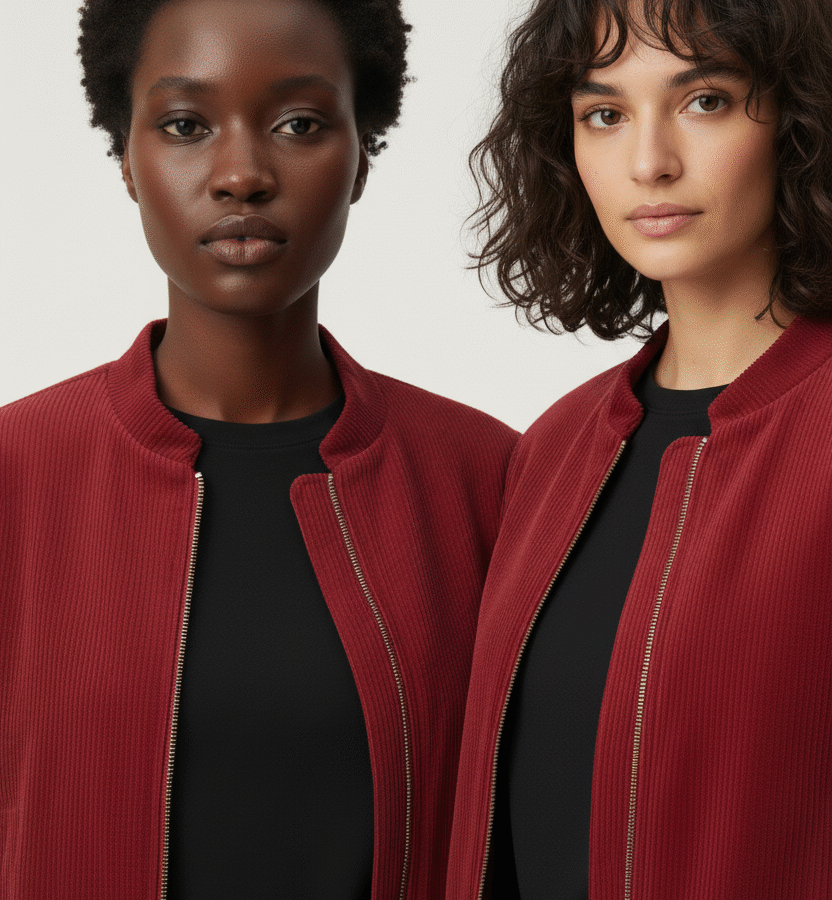 Women’s Red Corduroy Bomber Jacket