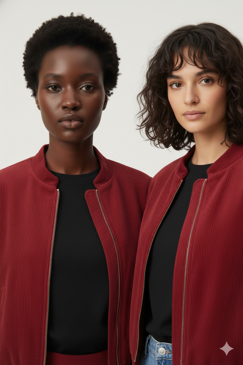 Women’s Red Corduroy Bomber Jacket