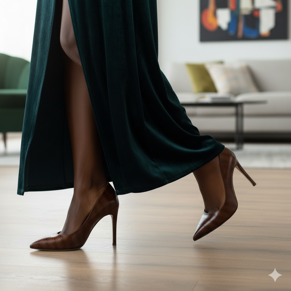 The Valerie Pump – Croc-Embossed Brown Elegance - Image 3