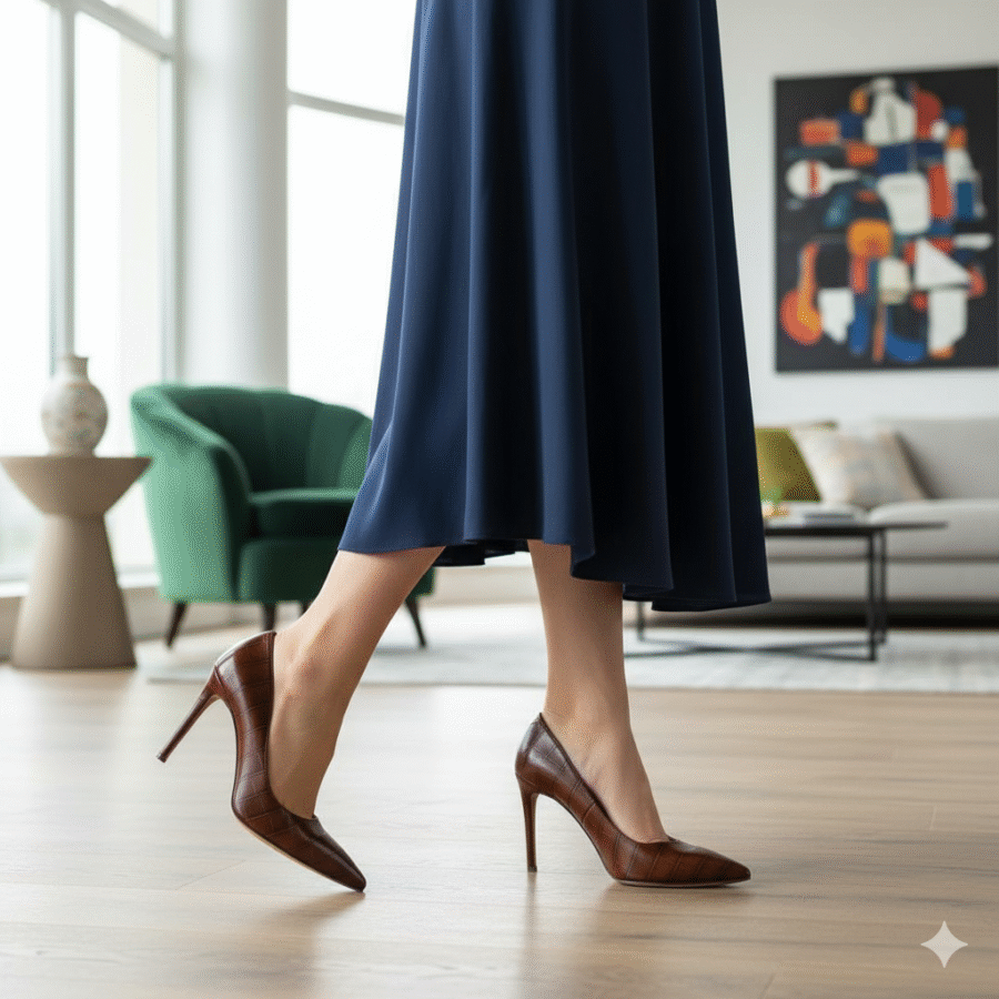 The Valerie Pump – Croc-Embossed Brown Elegance