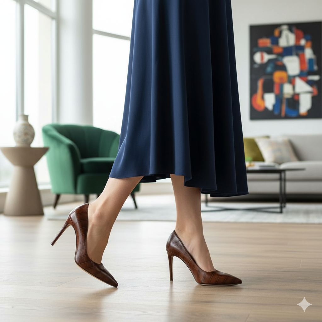 The Valerie Pump – Croc-Embossed Brown Elegance